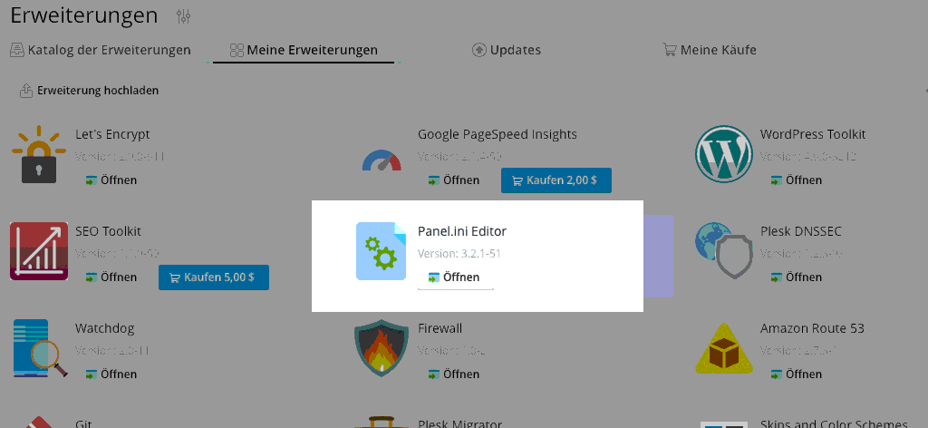 Plesk-Erweiterung Panel.ini Editor