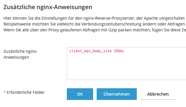 Wordpress Upload Fehler beheben: Erforderliche Konfigurationsparameter für nginx